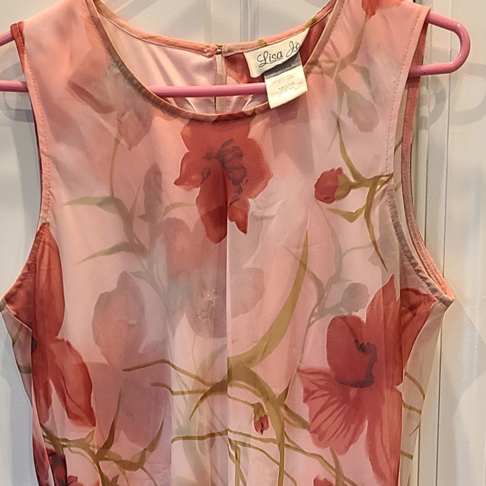 LisaJo pink/green floral dress with underslip